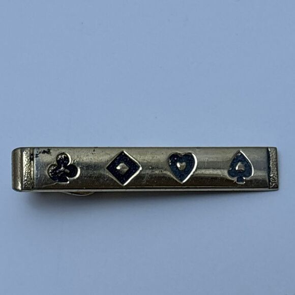 Vintage SWANK gold tone cufflink & tie tack poker player cards heart spade etc - Picture 2 of 7